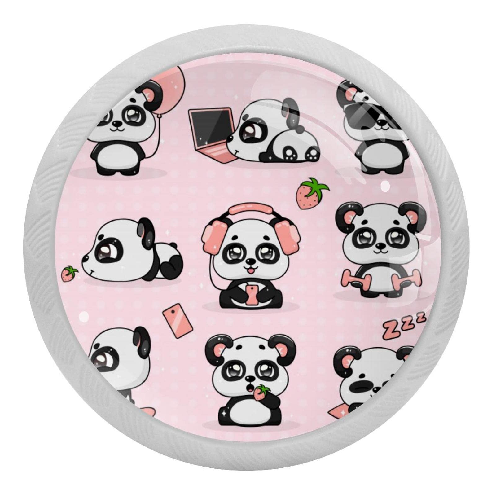 Boutons de placard de cuisine panda et poignées de tiroir fluorescentes pour meuble - Lot de 4