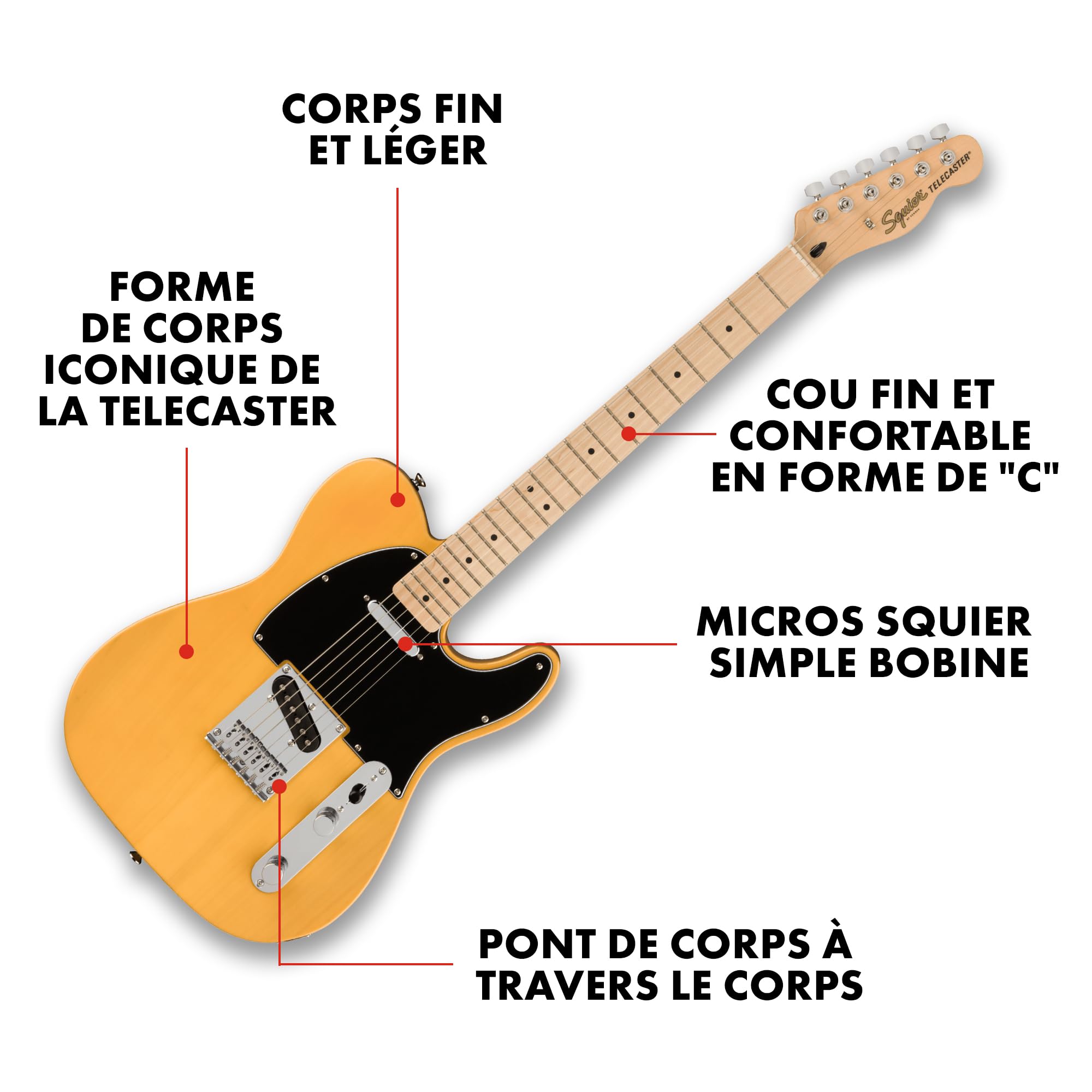 Squier by Fender Affinity Series Telecaster, Guitare Electrique, Touche en Erable, Plaque de Protection Noire, 3 Couleurs Tonalités Marron, Inclus des Cours Virtuels Gratuits sur Fender Play