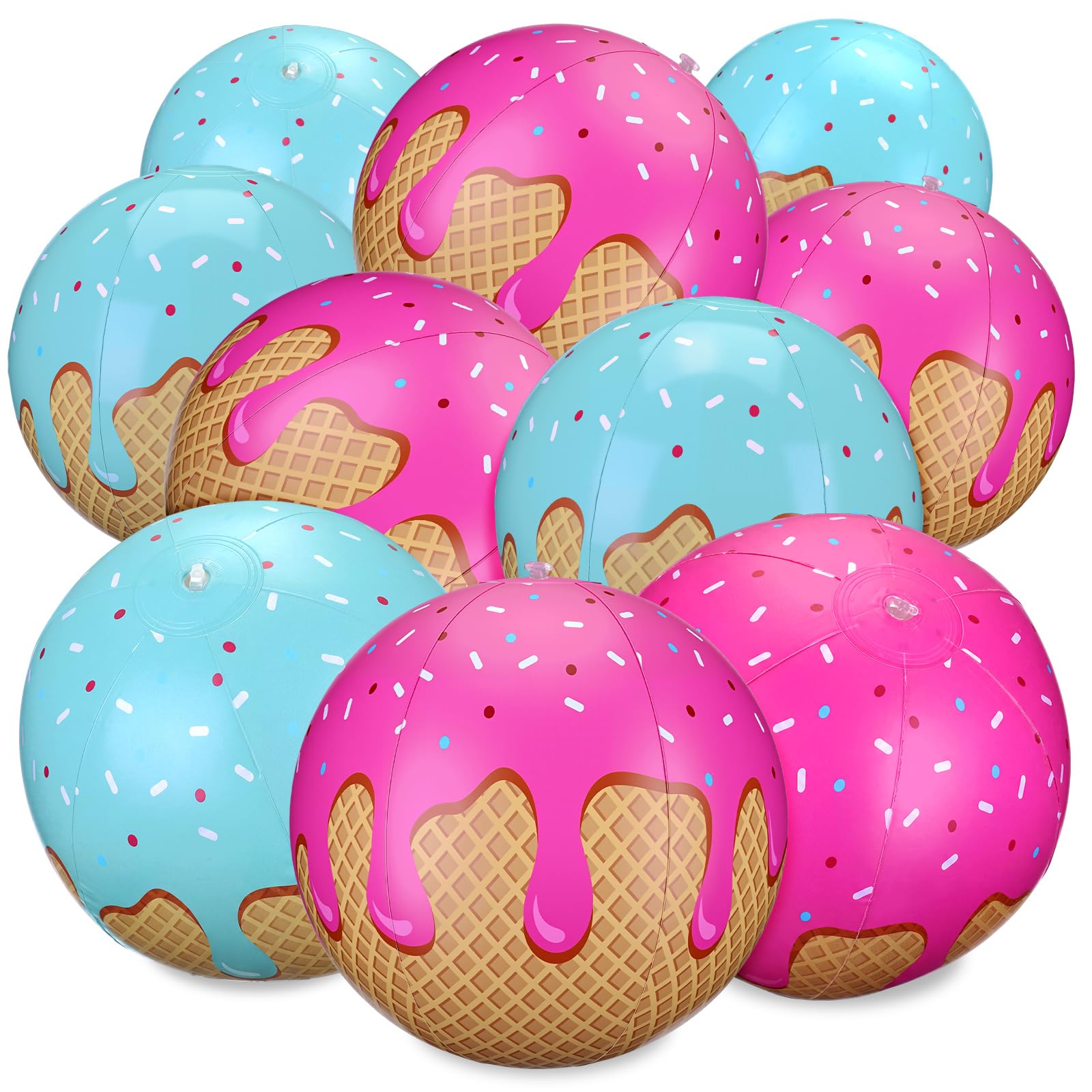 10 Pcs 12 Inch Inflatable Ice Cream Ball, Blow up Ice Cream Themed Beach Balls Bulk for Birthday Party Decorations Game Summer Pool Activities Party Favors Beach Bag Stuffers