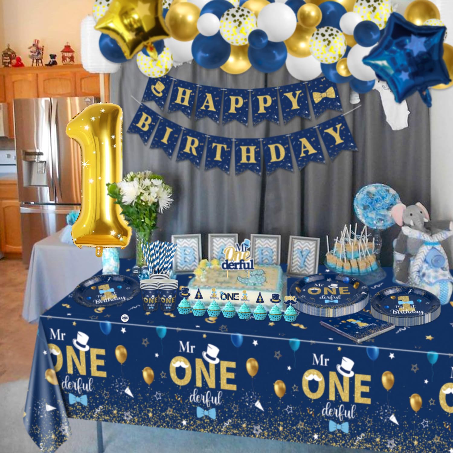 Vintage Dude Jointed Birthday Banner - 9.25 Foot Gold & Black Party Decorations