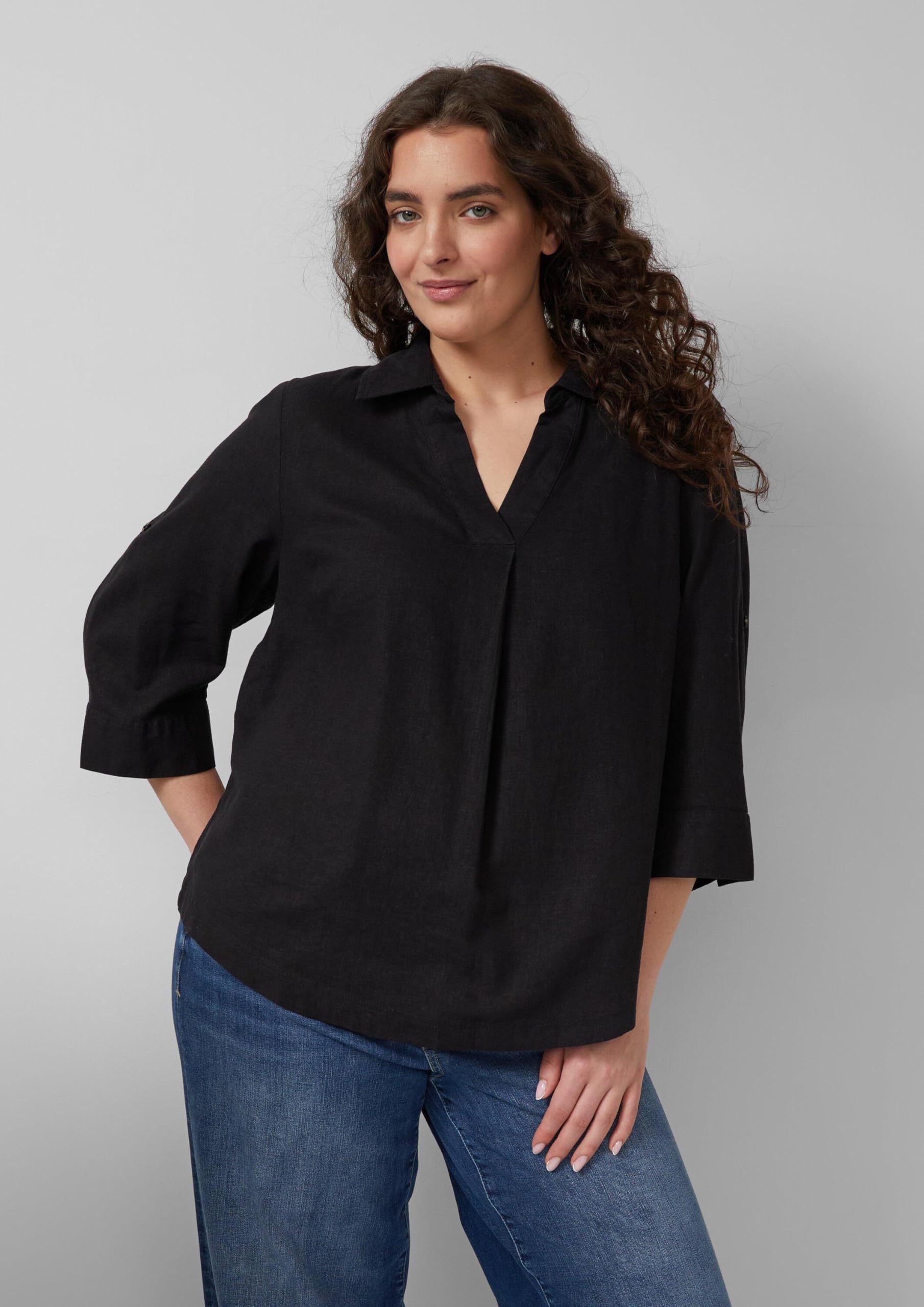 s.Oliver Damen Bluse – Leinenmix, 3/4-Ärmel, Regular Fit