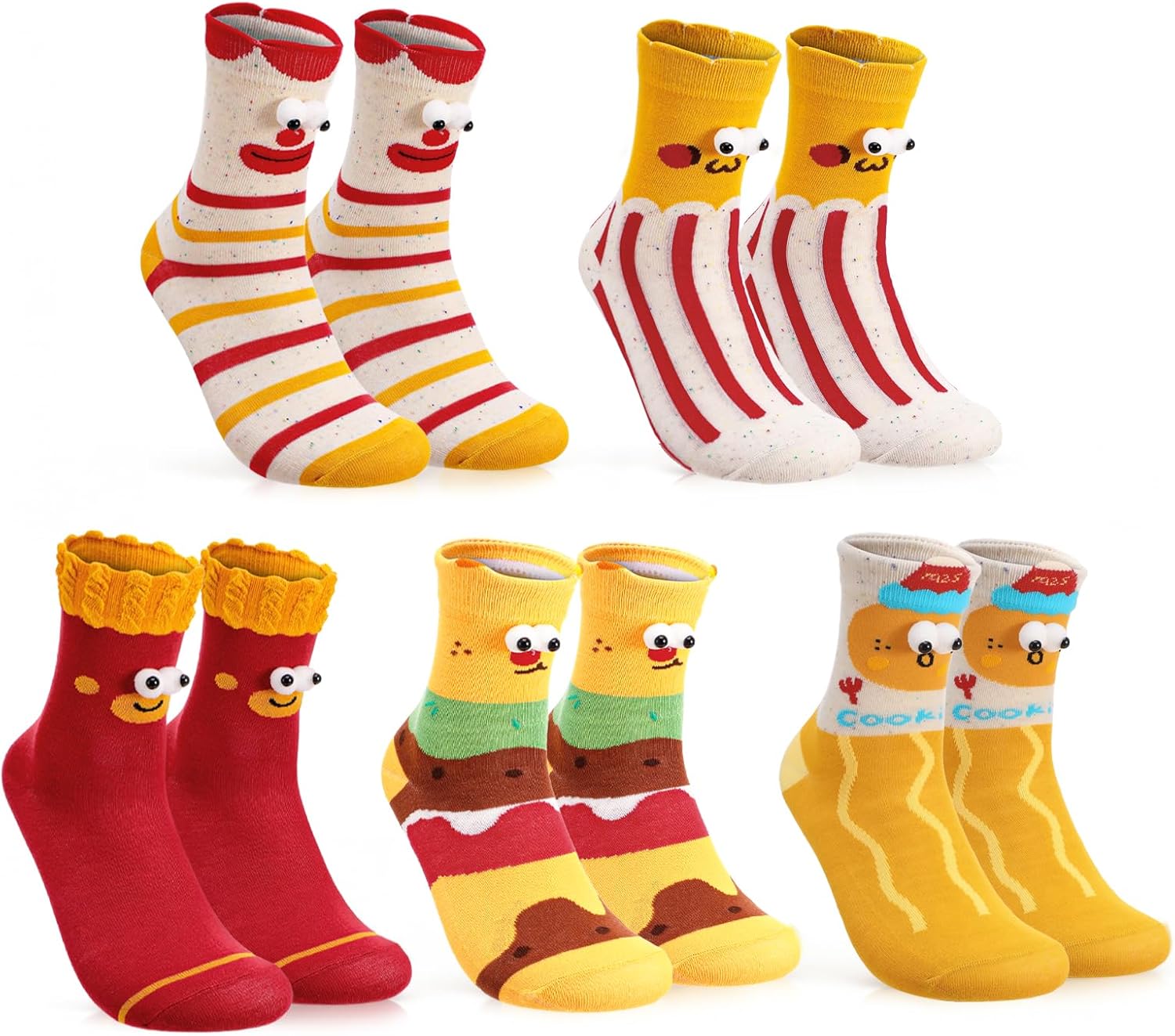 5 Pares Calcetines Divertidos Mujer 3D Ojos Comida