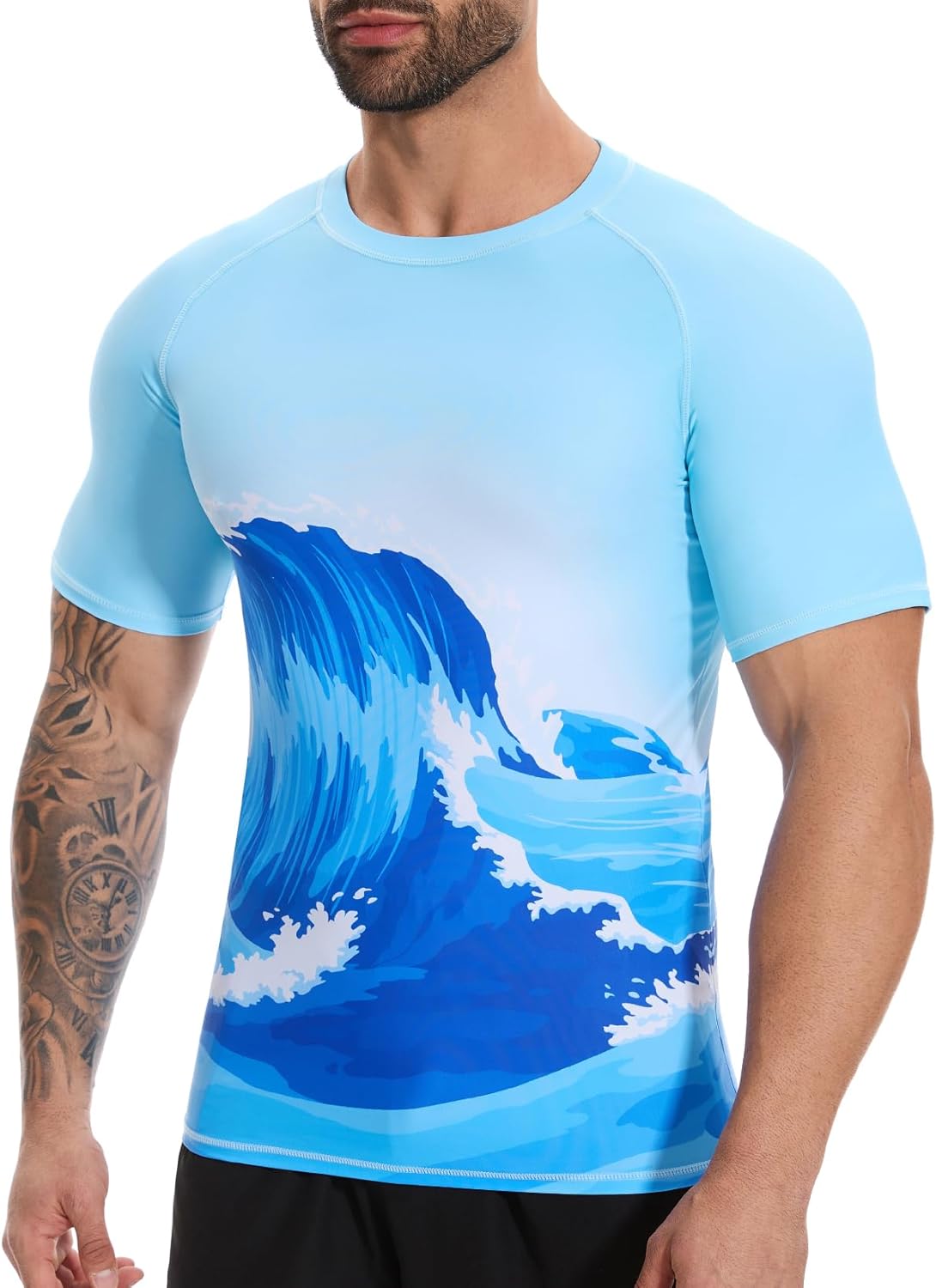 MISS MOLY Men's Short Sleeve UPF 50+ Rash Guard Skins Compression Shirt UV Sun Protection Rashguard for Fishing Running