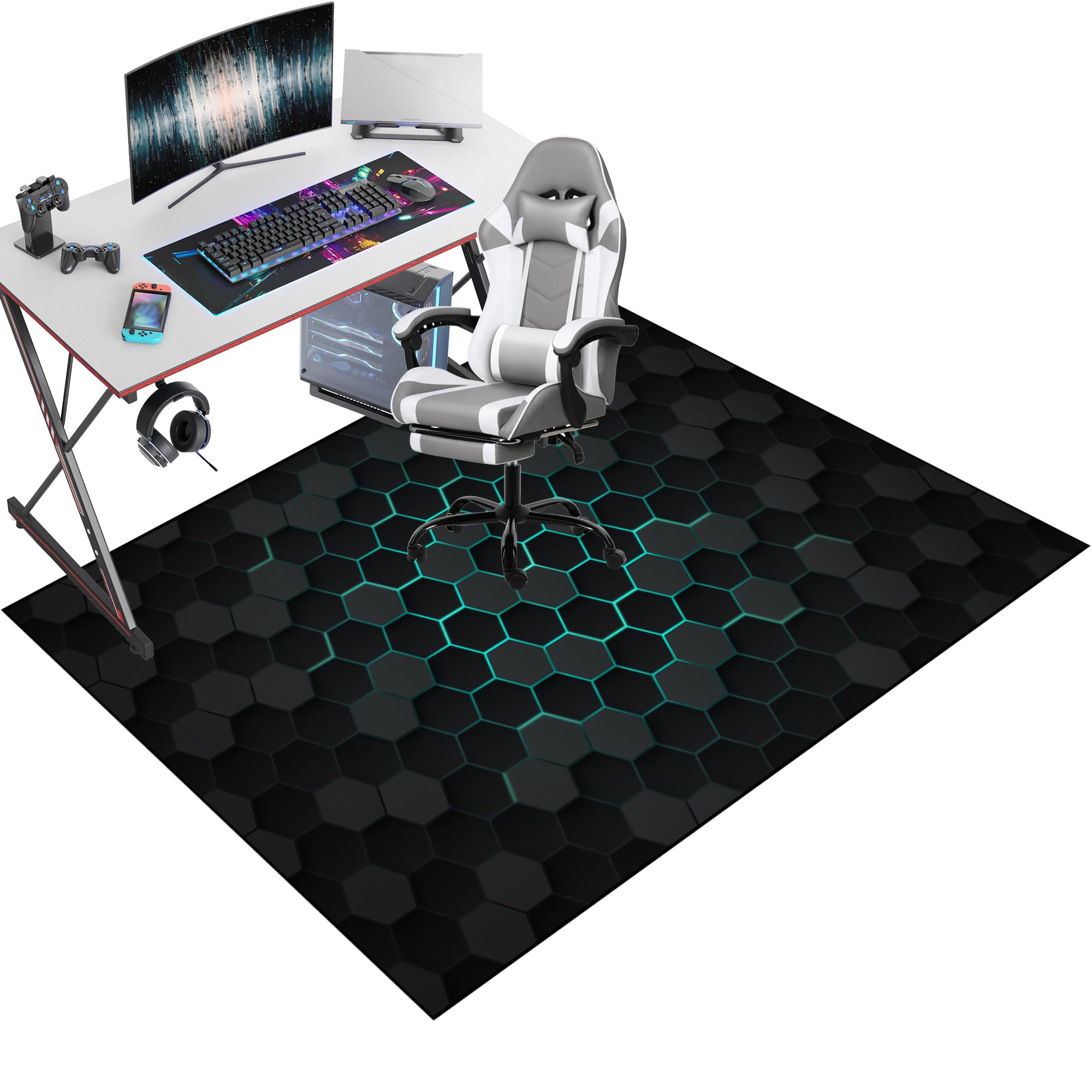 Office Gaming Chair Mat for Hard Floor, Floor Protector for Rolling Chair, Office Gaming Rug Protector for Rolling Chair, Non-slip 150 x 180 cm Floor Protection Mat for Gaming Room Home Office Decor