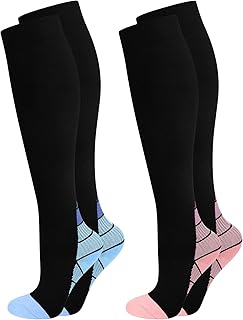 2 Pairs Compression Socks/Stockings for Men & Women,Support Socks Compression Stockings for Running, Swelling, Nurse, Flig...