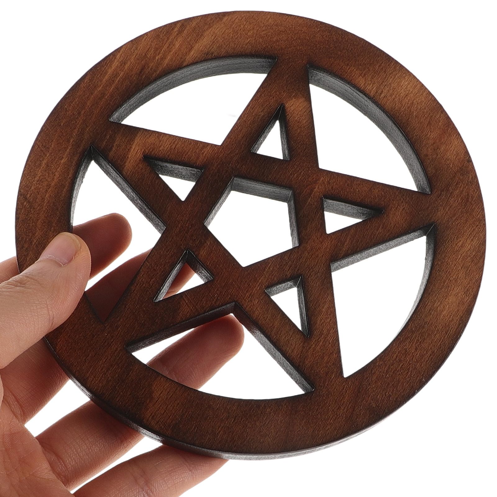 Drewniany Pentagram Dekoracyjny Ołtarz Pogański Wicca Artystyczna Płytka Ścienna Trwała Figurka Biurko i Półkę Uniwersalna Ozdoba Metafizyczna Do Rytuałów Jasnobrązowa