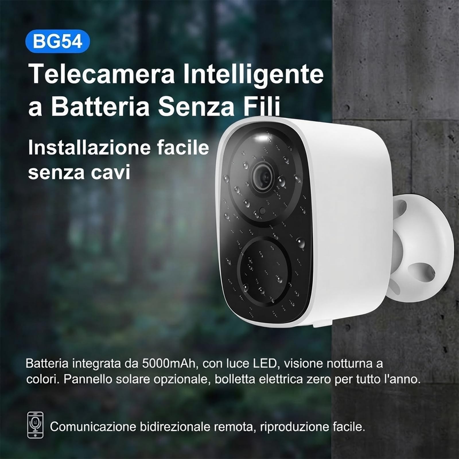 Nuwo 4G LTE Telecamera Wi-Fi Esterno 2K 3MP con Batteria 5000mAh | Videocamera Sorveglianza con Pannello Solare | Visione Notturna a Colori | Rilevamento del Movimento | Audio Bidirezionale | IP66
