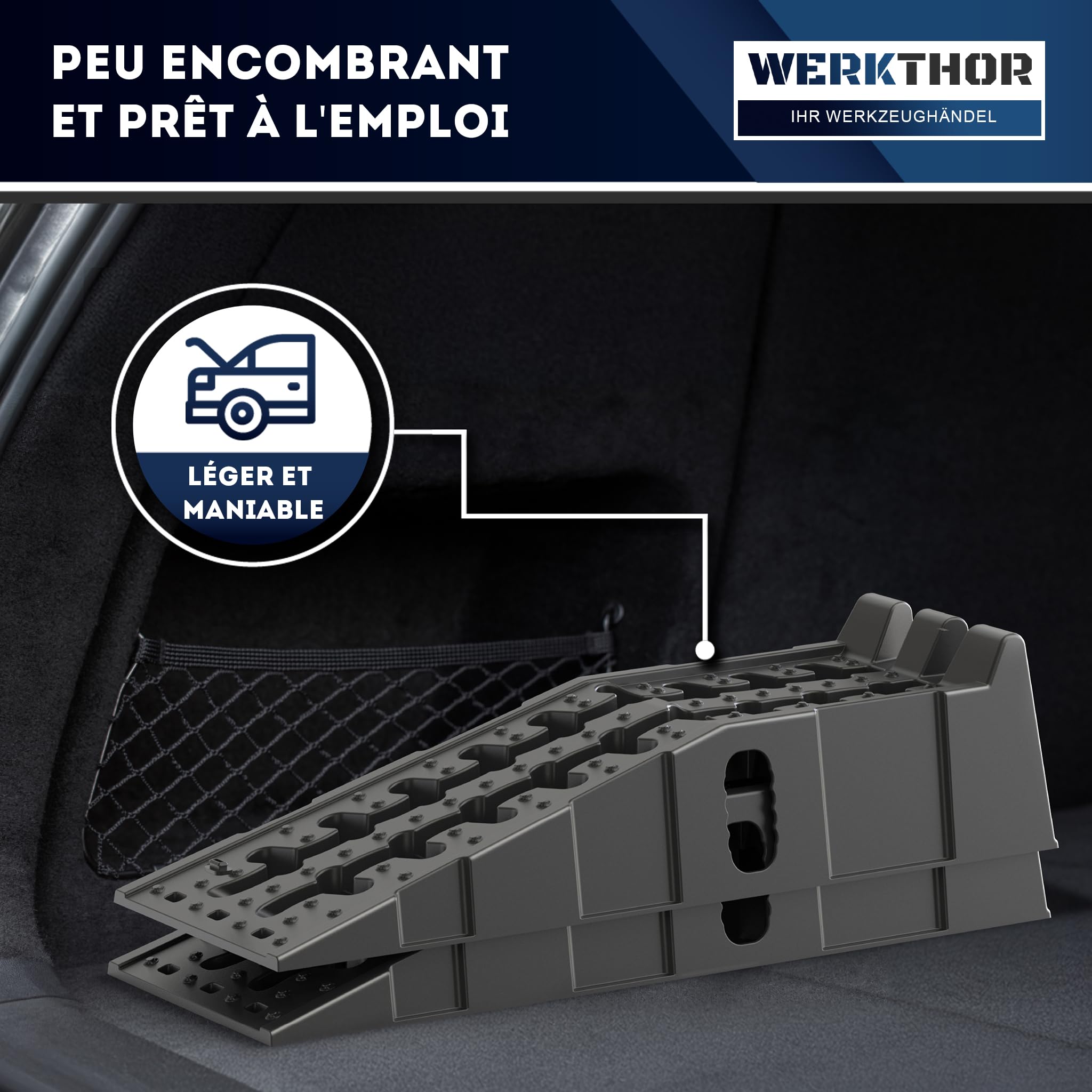 WERKTHOR Rampe d’Accès Voiture - [Lot de 2] Rampes de Levage Voiture [<5T] - Rampe Voiture Antidérapante pour Vidange et Entretien - Rampe Accès Voiture Résistante pour Garage et Atelier