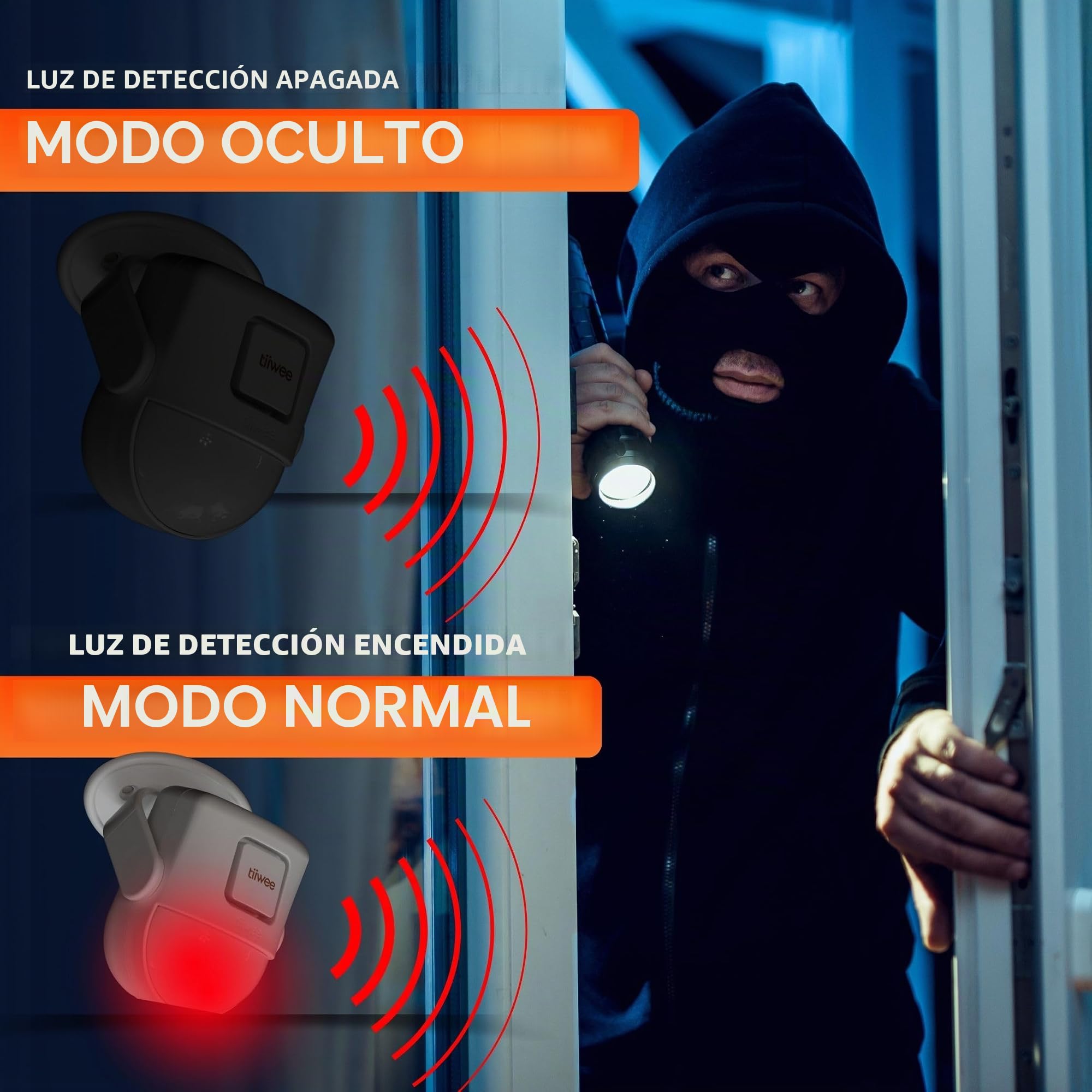 tiiwee X4 Alarma de Sensor de Movimiento PIR Antirrobo con Mando 120 dB | Sin cuotas ni suscripción, Ampliable a 10 sensores, Autónomo, sin cables