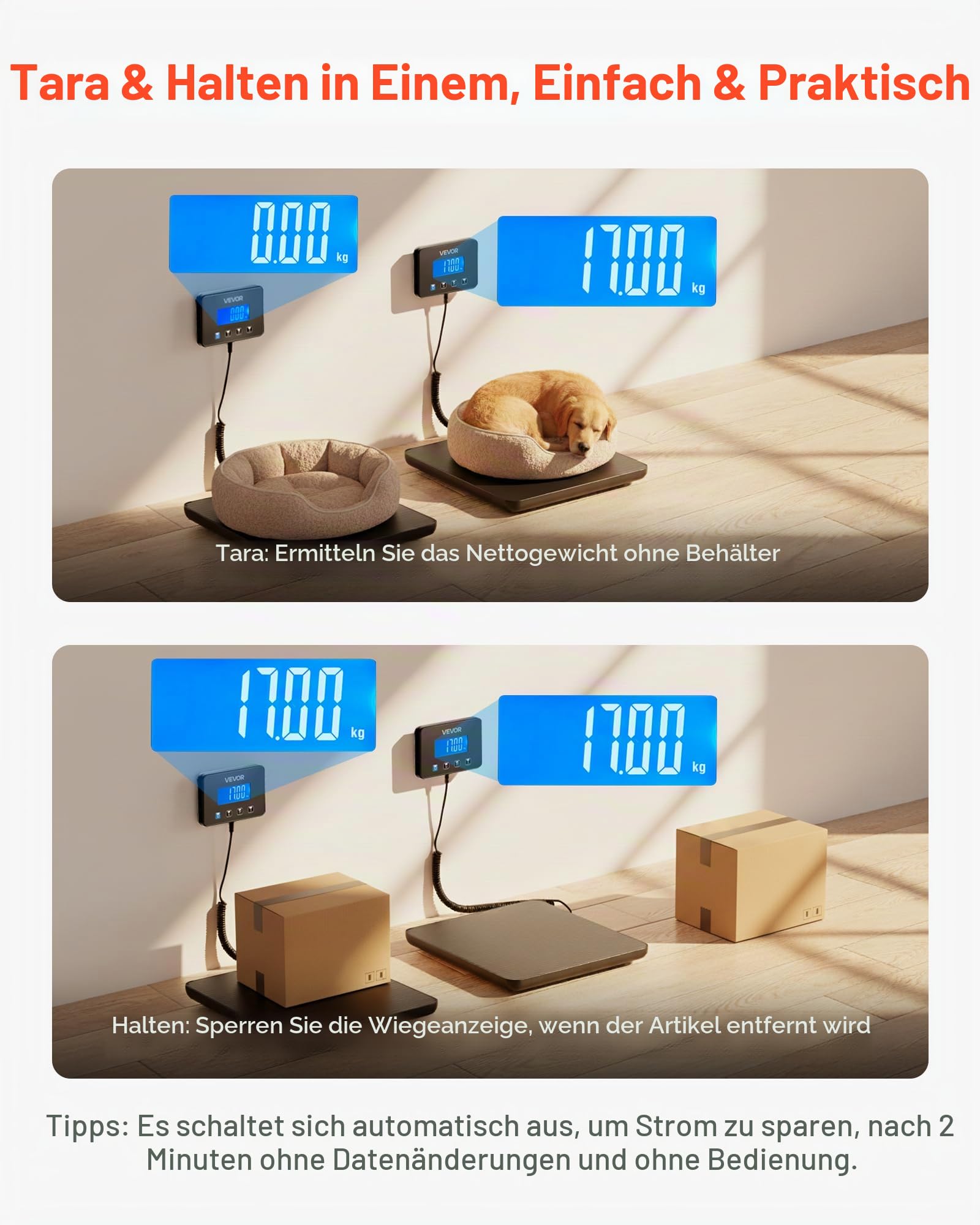 VEVOR Digitale Paketwaage, 10/100g, doppelte Genauigkeit, 200 kg Plattformwaage mit Hold-/Tara-Funktion & LCD-Display, für Pakete, Porto, Gepäck, Batterie & Ladekabel im Lieferumfang enthalten