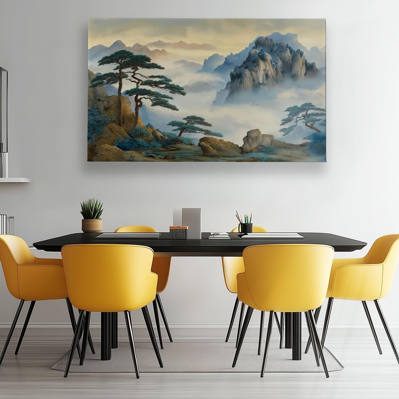 Spersonalizowane wydruki na płótnie, tradycyjny, chiński styl, 120 x 80 cm, góry, mgiełka, sosny, dekoracja ścienna, oprawione płótno fotograficzne, do salonu, sypialni, łazienki, nadruk, prezenty na