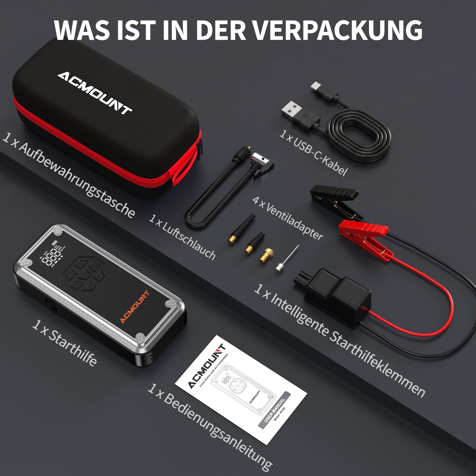 Auto Starthilfe Powerbank für Pkw, 21800mAh 7000A Starthilfe für Alle Benzin und 12,0L Diesel, Starter Powerbank mit 150PSI Kompressor, Eingang/Ausgang und 800LUM LED-Licht
