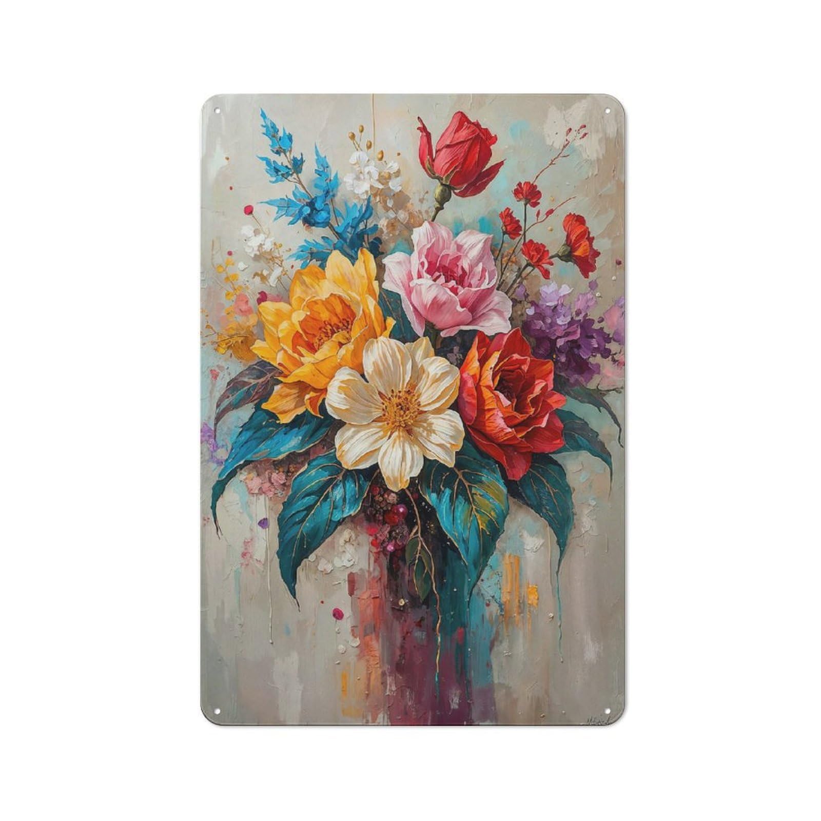 Vintage Vibrant Symphony of Blooms Vintage Metal Sign 30x20cm, Pub Wall Decor for Cafe, Pub, Workshop Or Home Bar