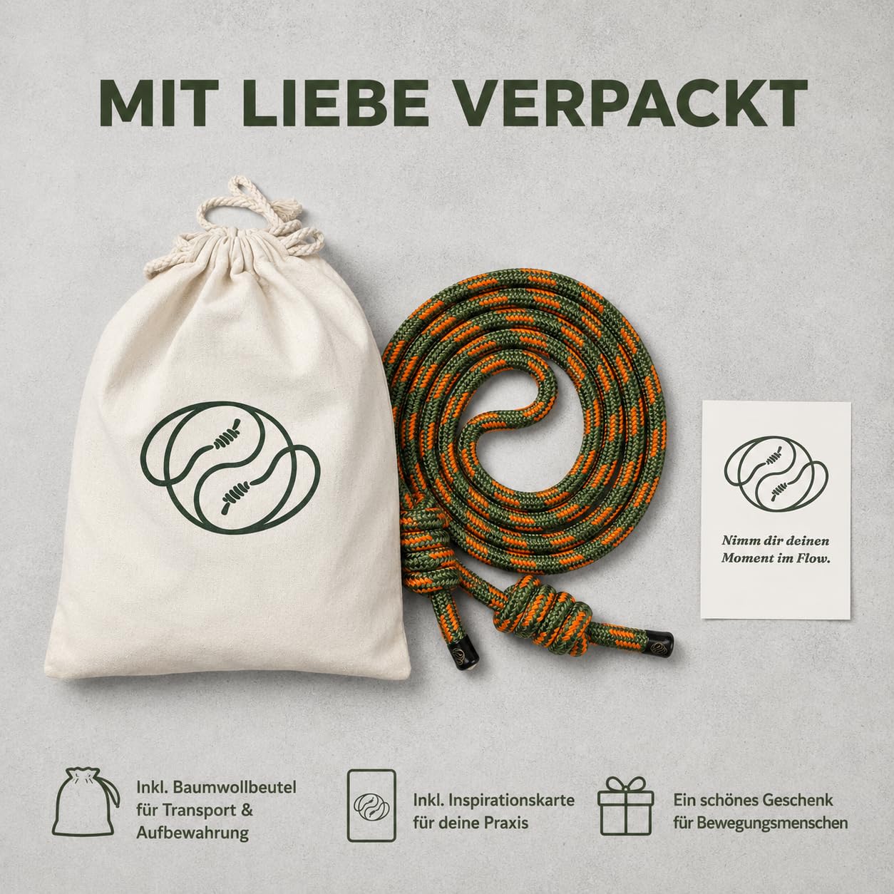Ropii Rope Flow Seil | gewichtetes Flow Rope aus Soft-Polyester für Mobility, Koordination | handgeknotet | 3 Gewichte: ca. 380 g, 500 g, 1 kg | Designed in Berlin