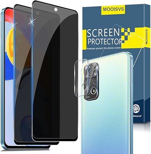 MOOISVS para Xiaomi Redmi Note 11 4GRedmi Note 11S 4G Protector de pantalla de vidrio templado de privacidad (2 paquetes) + protector de lente de