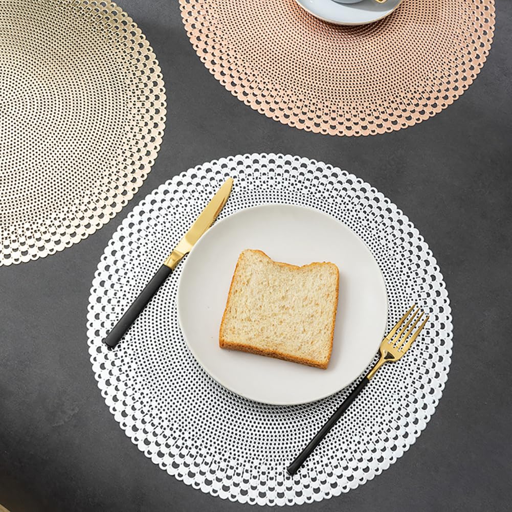 Bohemian PVC Round Placemat 38 Cm (14,9 Pouces) - Mat De Table Imperméable avec Design Ouvert pour La Maison De Restauration À Domicile,Or Rose,10pcs