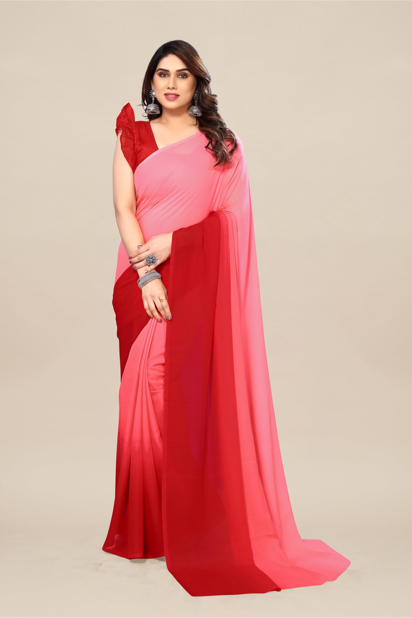anand sarees Women's Regular Fit Designer Padding Bollywood Georgette Saree with Matching Blouse Piece | Stylish, Comfortable & Fancy Saree for Weddings, Parties, Casual Outings, Festivals-picture-1