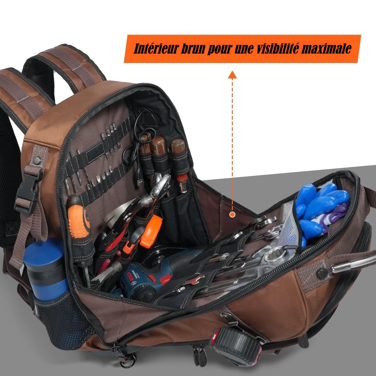 WELKINLAND - Sac à dos HVAC 70 poches, sac à dos robuste pour outils d'électricien, sac à dos à outils à fond rigide pour homme, sacs à dos imperméables pour homme