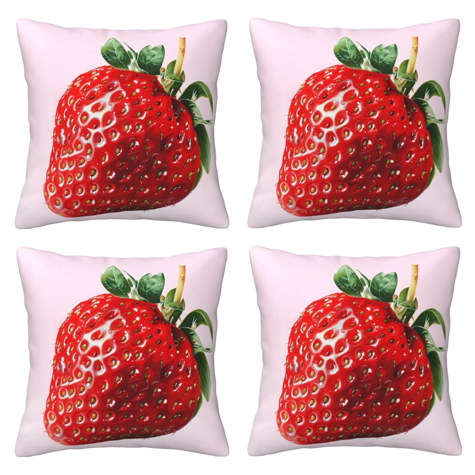 Strawberry Throw Pillow Cases 4 Pack Square Pillowcases Super Soft Pillow Protectors With Zipper for Couch Livingroom Sofa Bed Office Car,40x40 CM
