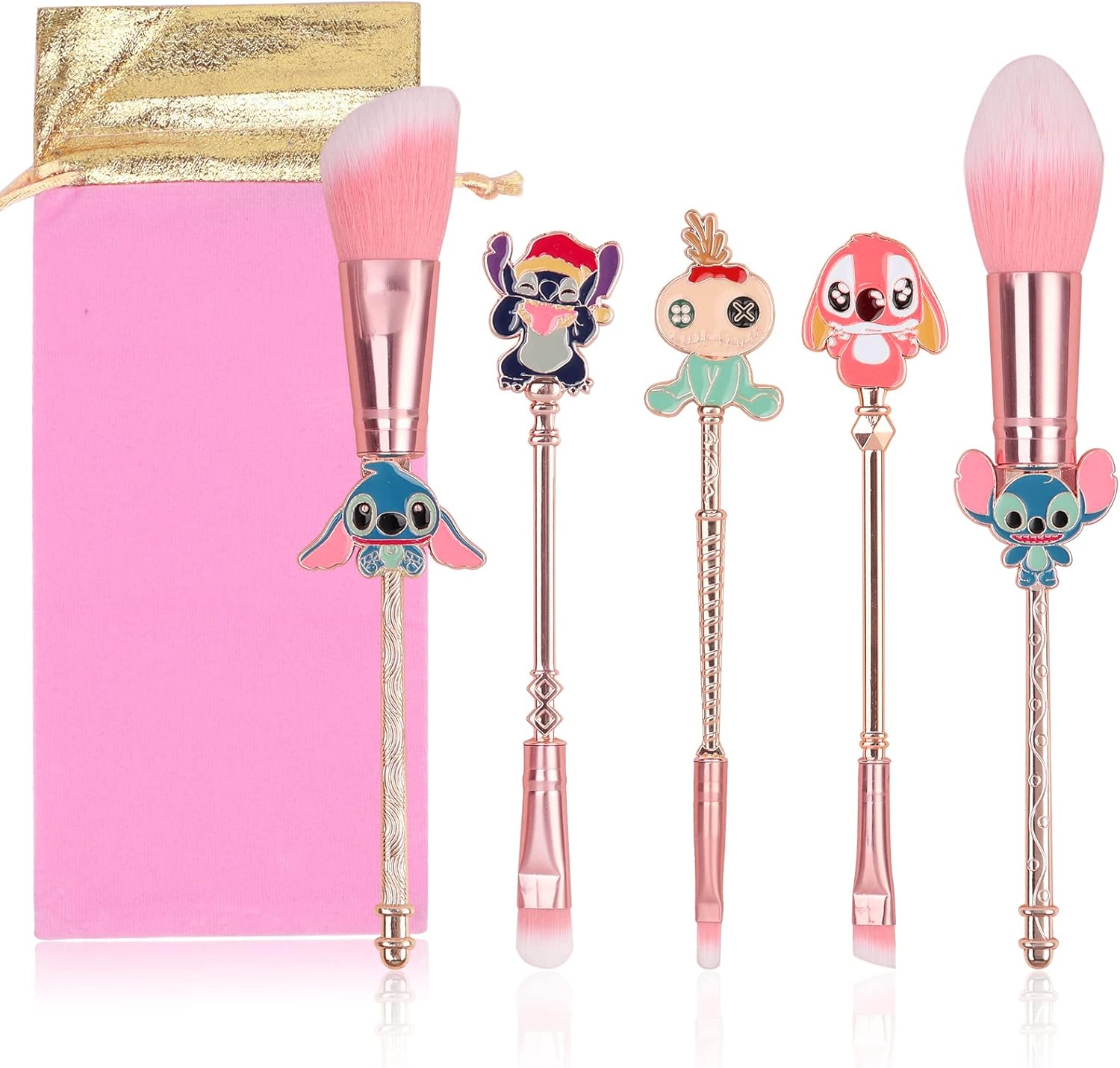 5Pcs Stitch Makeup Brush Set with Storage Bag, Portable Makeup Brush