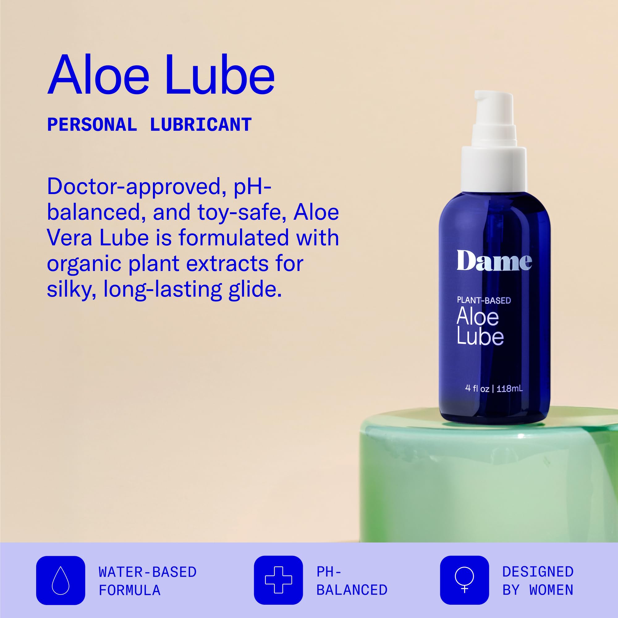 Amazon.com: Dame Products Aloe Lube, Water Based Personal Lubricant for  Women, Men & Couples, Organic Aloe Vera Lubricant for Privacy & Toys,  Natural pH Balanced Water Based Lube, Condom & Adult Toy