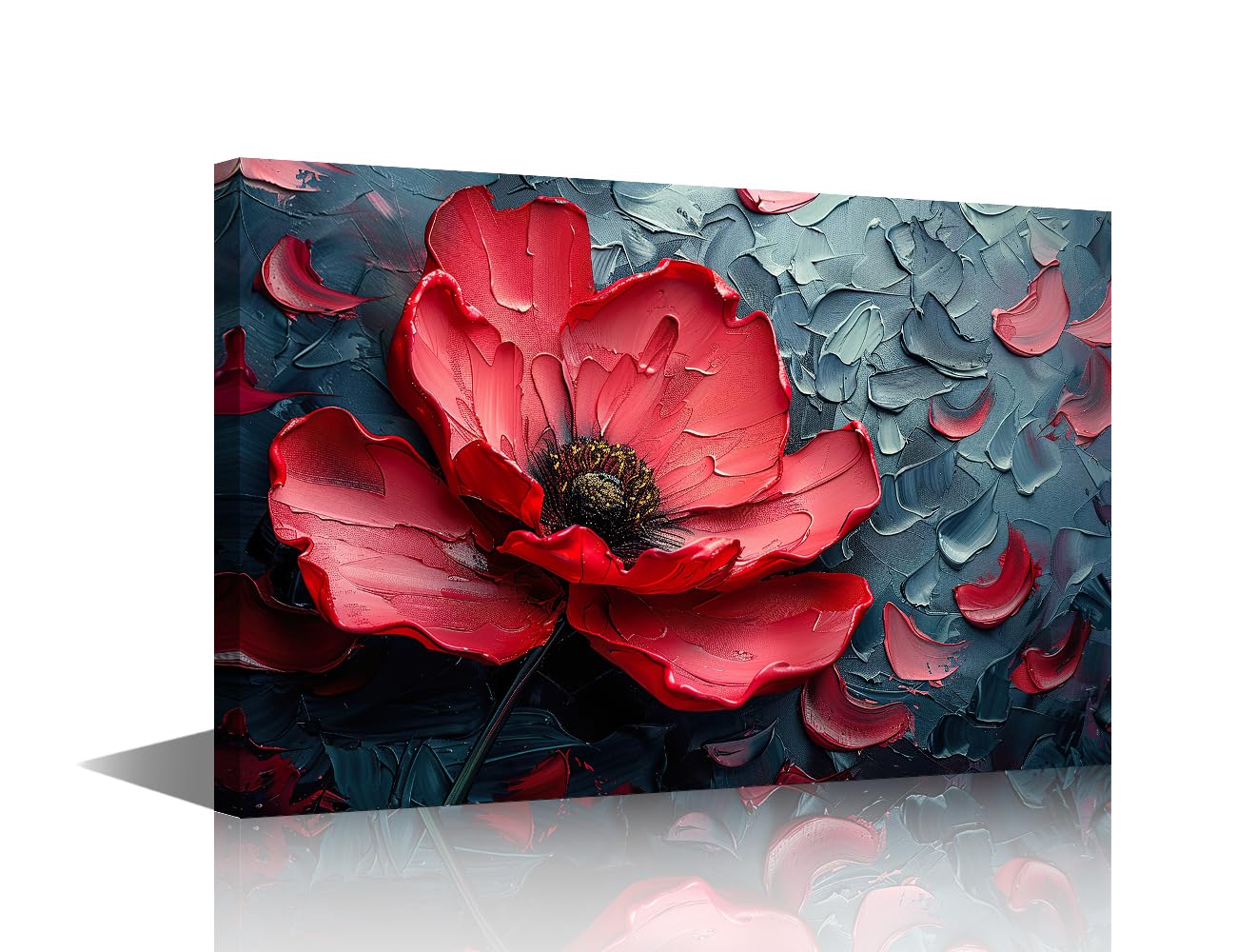 Modern Wall Art 1 Panel Red Petals and Black Stamens of Flowers Pictures Print on Canvas for Living Room Bedroom Wall Decoration, Wooden Framed Ready to Hang, 18" Wx12 H