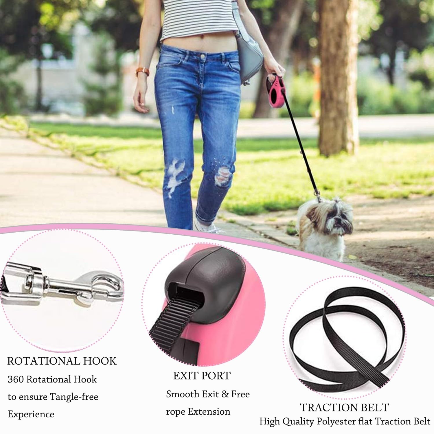 Denipry Retractable Dog Lead, 16FT Automatic Telescopic Tractor Nylon Tape - Image 4