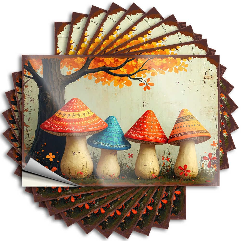 Saying Space Vinyl Sticker | Colorful Mushrooms Under The Autumn Tree Sweet for Interesting Use(12X18CM)