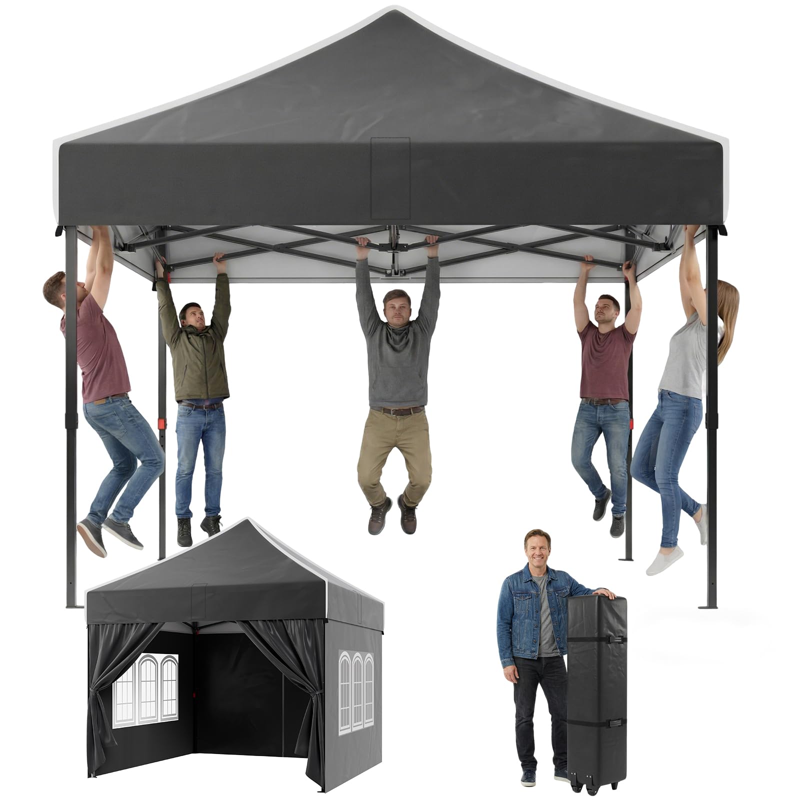 JUMMICO 3x3m Schwerlast-Faltpavillon für Extremes Wetter｜Spitzdach & 110g silberbeschichtetes Oxford｜Verstärkte Klettfixierung｜Mehr Stauraum & Stabilität