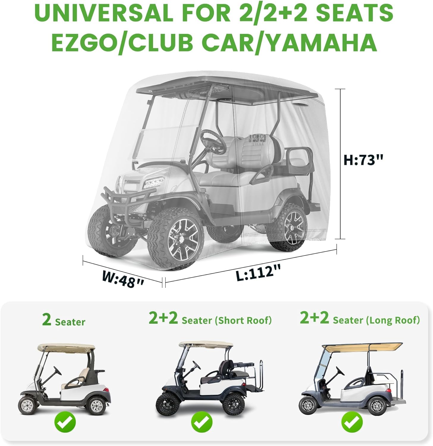 10L0L Copertura per carrello da golf per 4 passeggeri, adatta per EZGO, Club Car, Yamaha, protezione per tutte le condizioni atmosferiche, impermeabile, anti-neve, antivento, resistente al sole, tetto