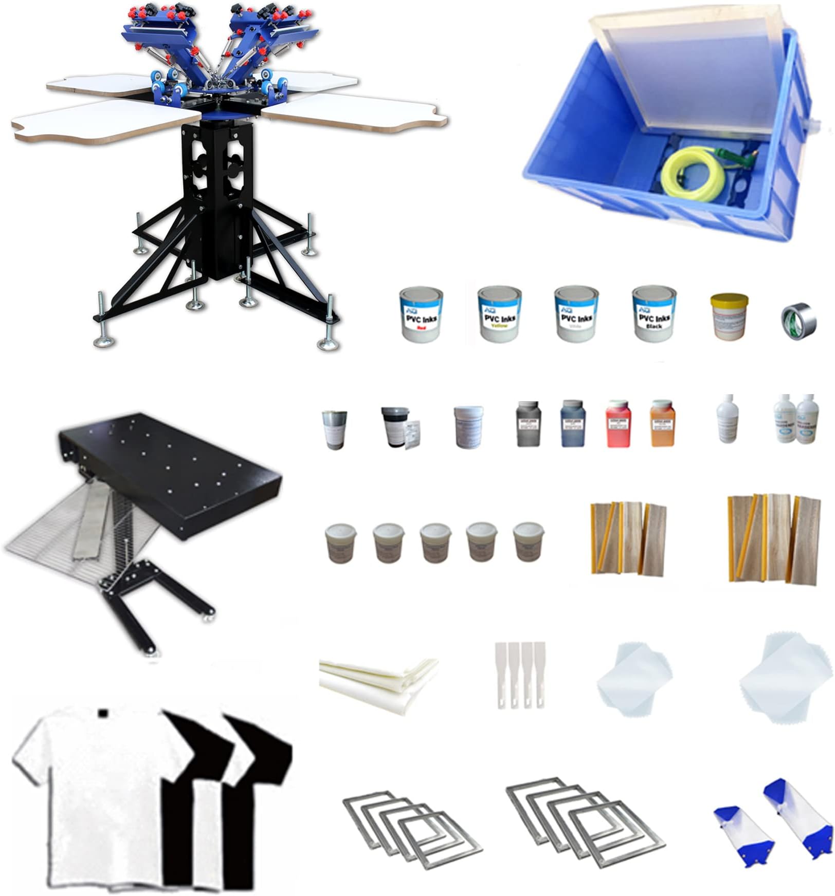 - Screen Printing Kit Silk Printing Press Equipment Material 4 Color 4 Station Screen Printer with Screen Printing Flash Dryer for T-Shirt DIY