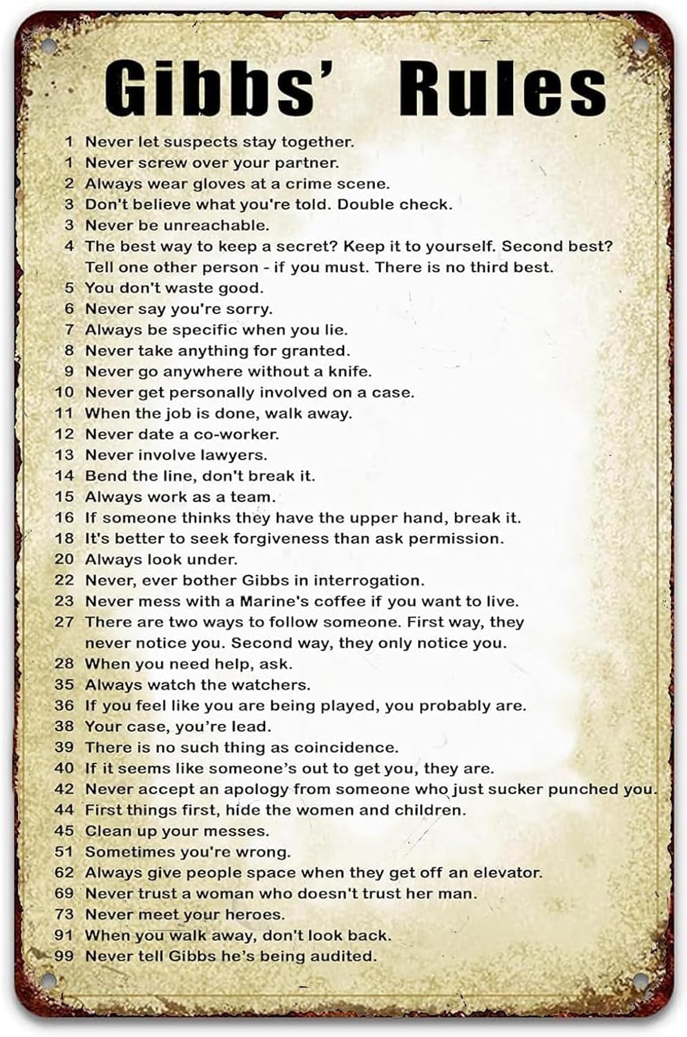 Gibbs House Rules Retro Metal Sign 12" x 8"