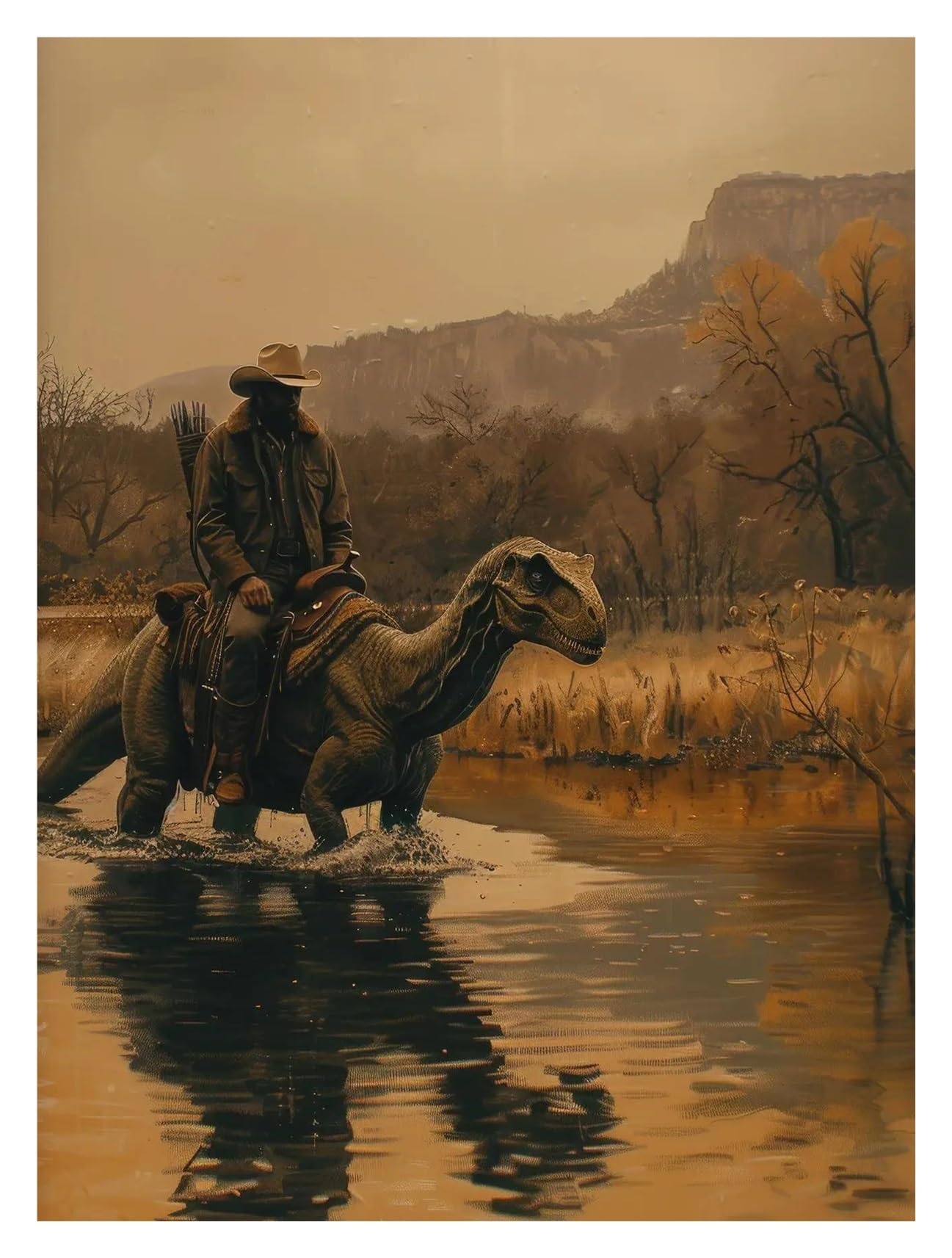 Xenite K Wall Art Canvas Prints Whimsical Funny Cowboy Frog Oil Posters Trendy Wild Cats West Prints Canvas Painting Wall Art Pictures Home Room Decor(,50X70cm)