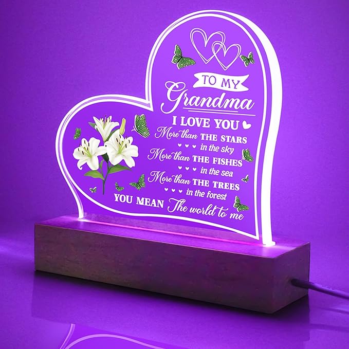 ZEEYUAN ZEEYUAN Mother's Day Gift for Grandma from Granddaughter Grandson, 7 Colors Acrylic Night Light Gifts for Grandmother, Unique Thank You Present Birthday Gift for Grandma