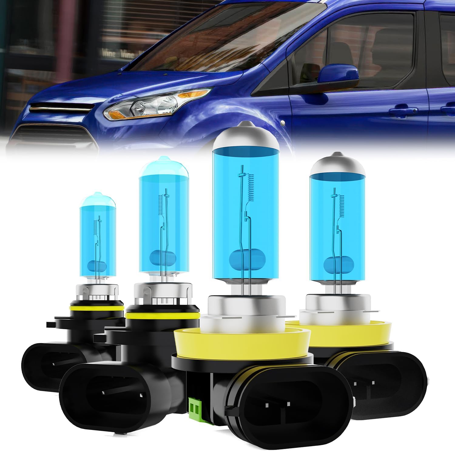 Headlight Bulbs License Plate Lights Fit For Ford Taurus 2008-2009, 9005 High Beam + H11 Low Beam + H11 Fog Lights Halogen Bulb + License Plate Lights, Pack of 8