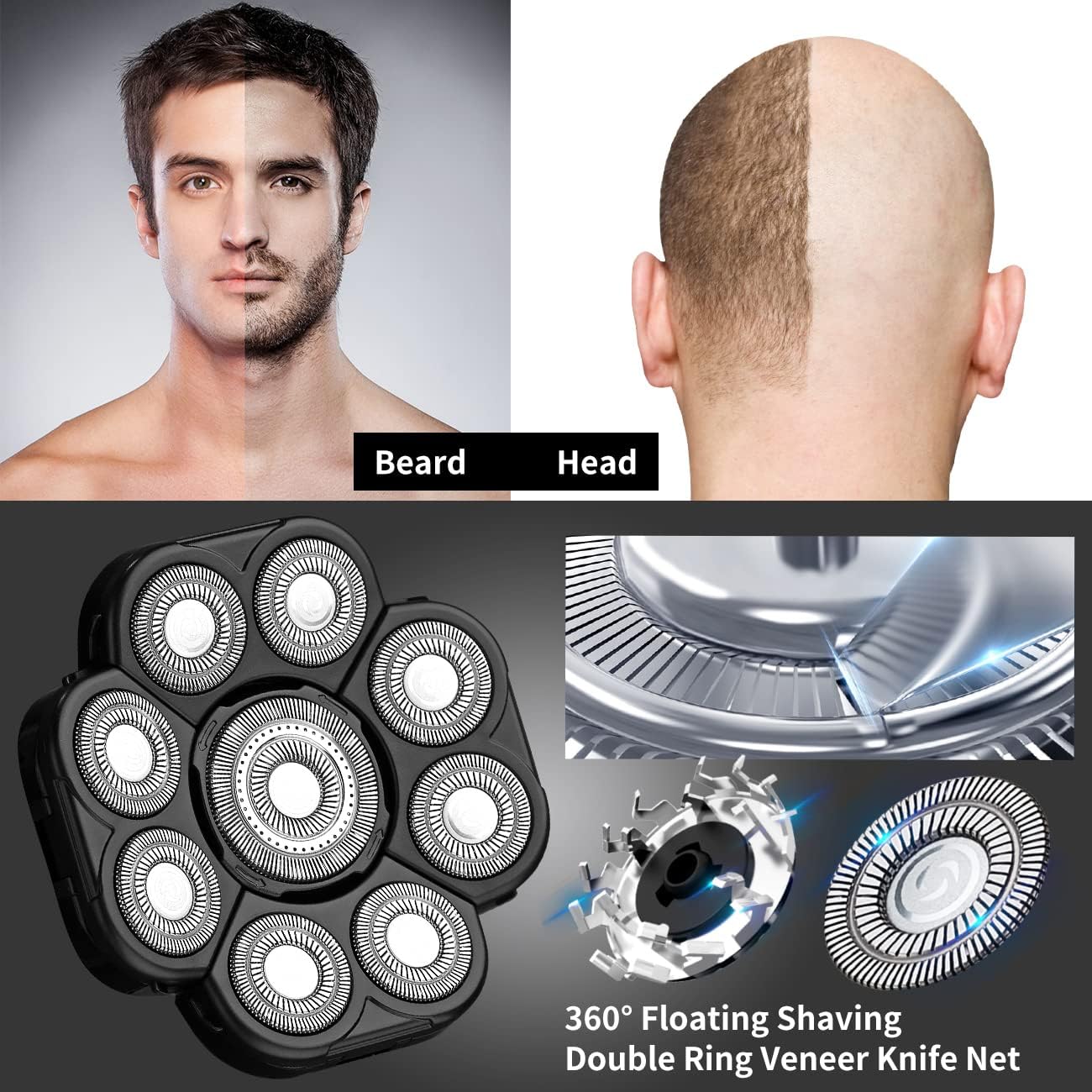9 Blades Head Shaver Men's Electric Shaver Replacement Heads Universal Replacement Blade Head Electric Razor for Men