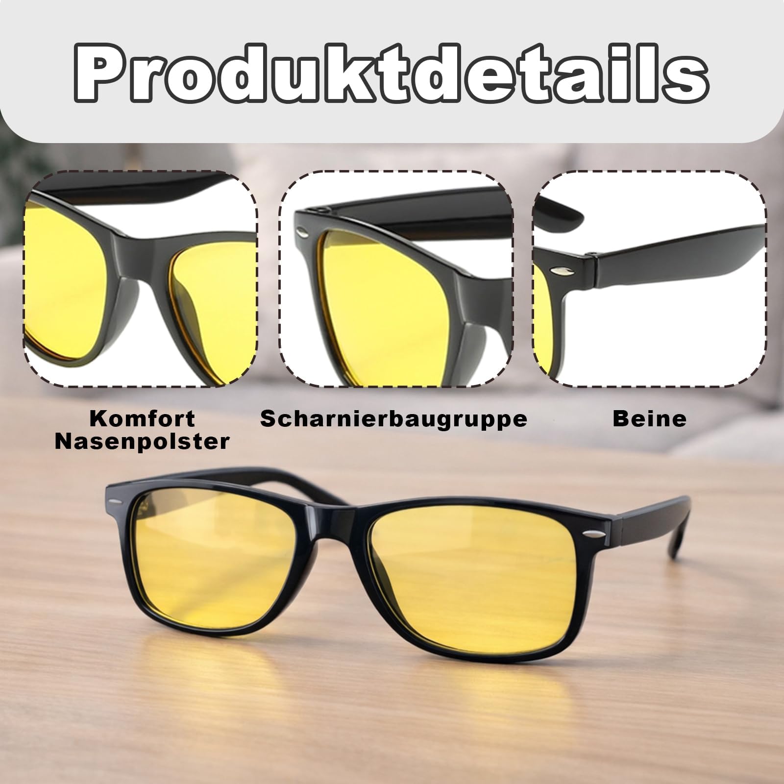 Nachtsichtbrille, Nachtfahrbrille Damen Und Herren, 3er Set Mit Dünnen Und Dicken Fassungen, Gelbe Gläser Für Bessere Nachtsicht, Ideal Für Autofahrer Und Outdoor-Aktivitäten