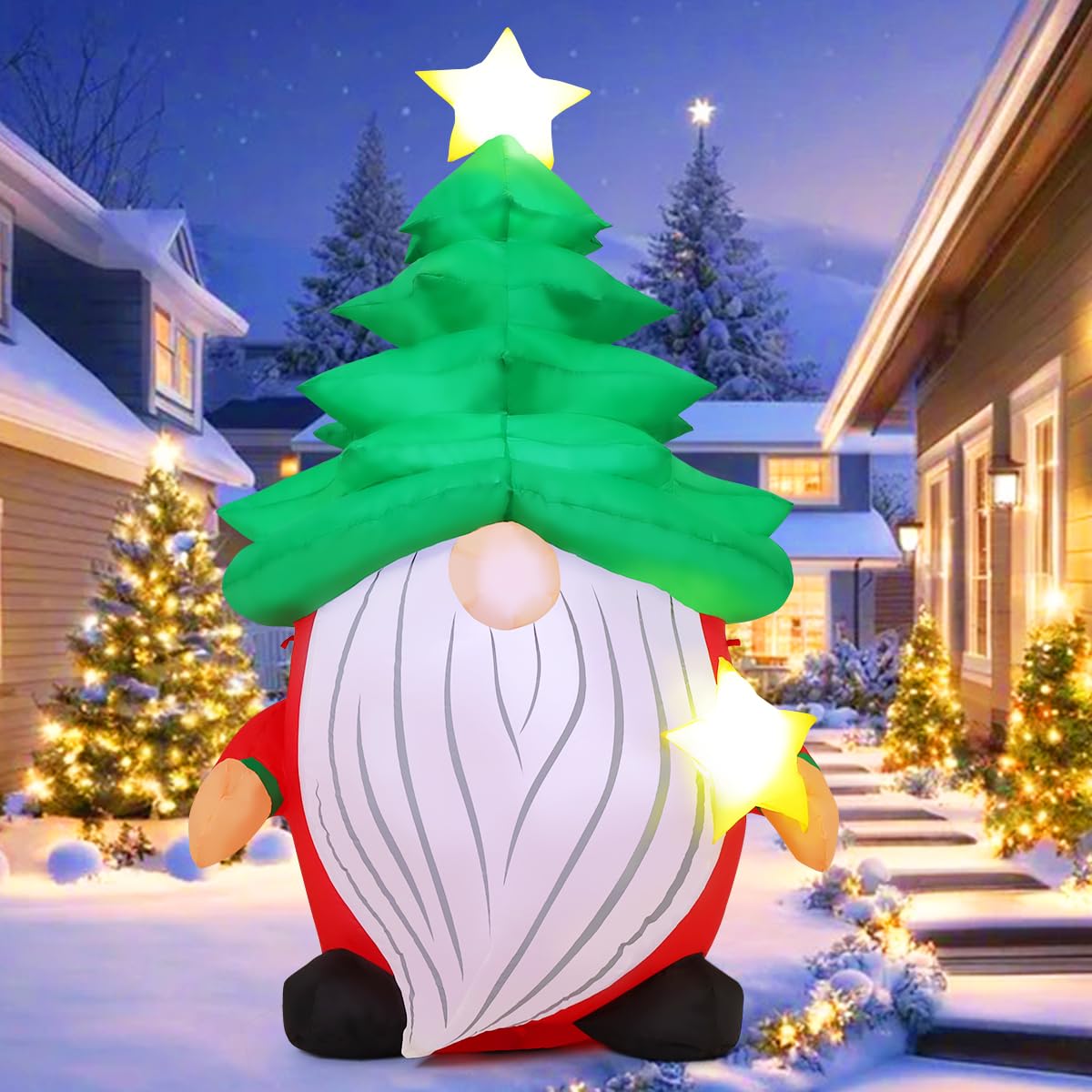 Nain gonflable de Noël avec sapin pour illuminer la pelouse et la terrasse