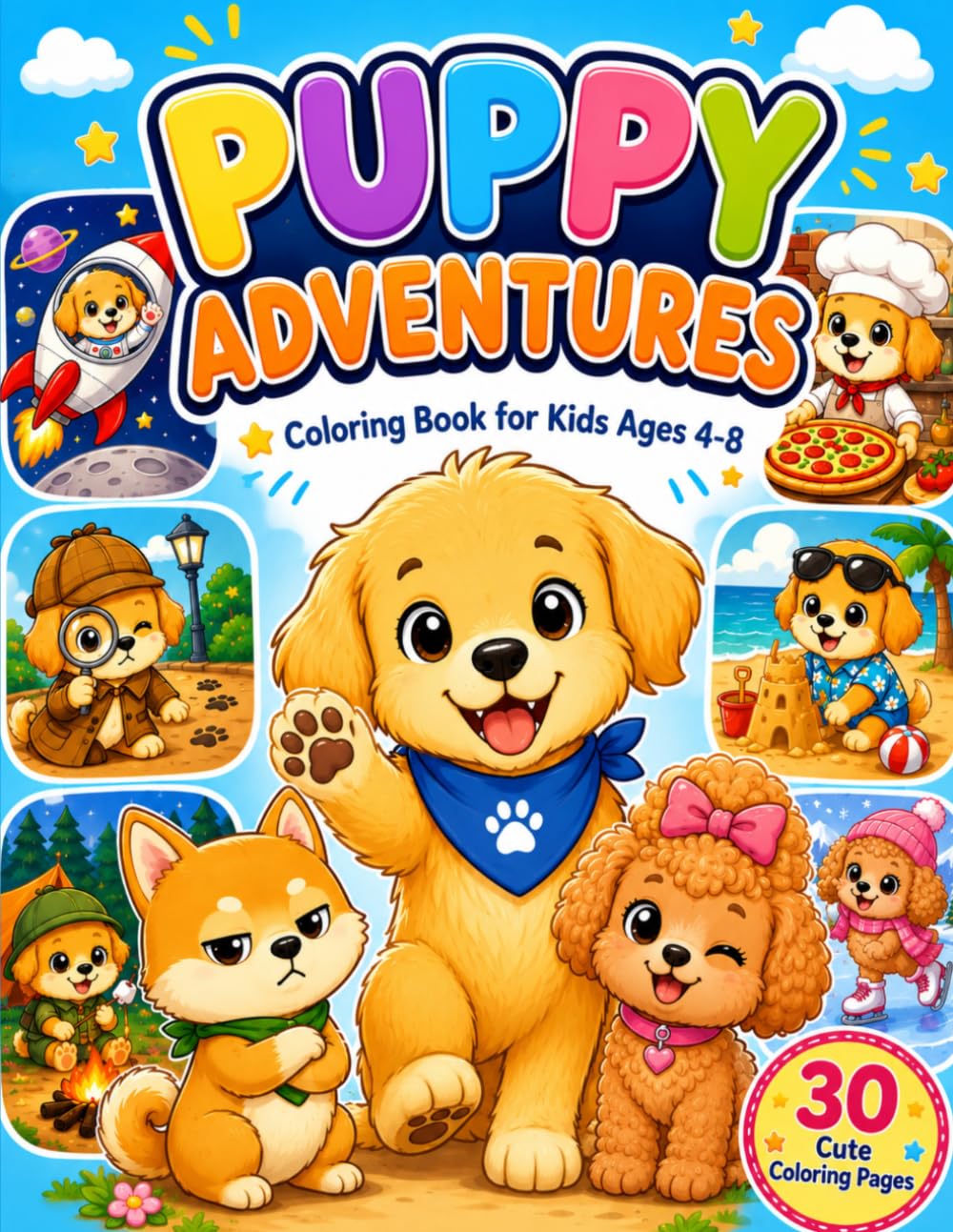 Puppy adventures: Fun Coloring Book Kids Ages 4-8