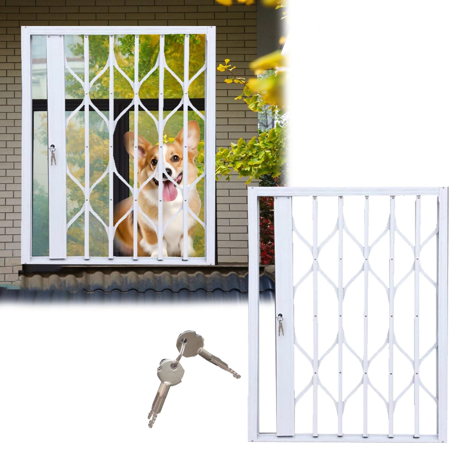 Kabuea W X H Adjustable Lockable Aluminum Mesh Window Grilles, Anti-Burglary Foldable Fence, Cat & Dog Pet Safety Barrier For Horizontal Sliding Windows(,90Cmx120cm/35.4X47.2inch)
