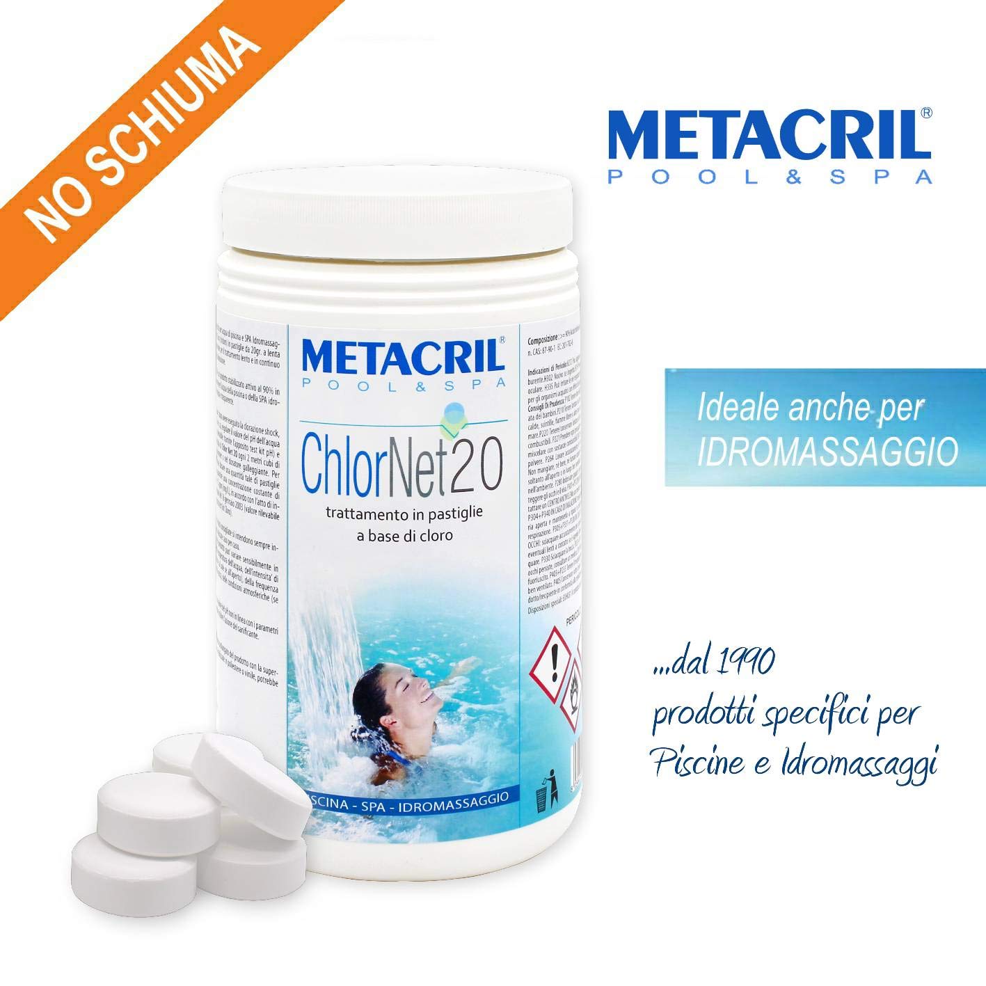 Metacril Easy Kit Cloro, Trattamento Completo per Piscina e Spa - 3 Kg | a Base di Cloro, in Pastiglie da 20 gr, per Piscina e Spa Idromassaggio di Tutte le Marche