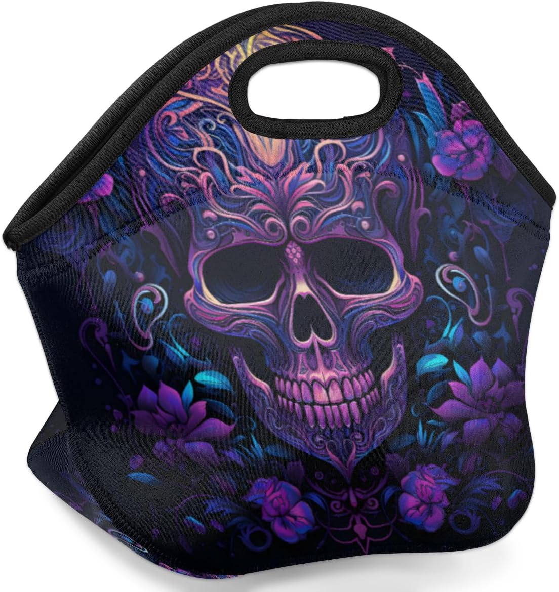 Neoprene Lunch Bags for Women Men, Reusable Washable Neoprene Picnic Bag Lightweight Lunch Box Travel Work Office, Funny Skull