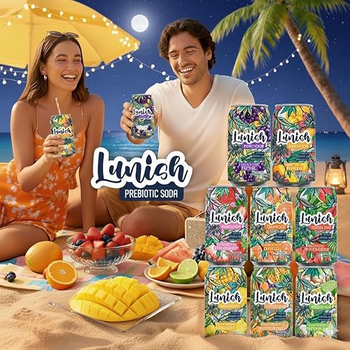 Miniatura 5 de Lunish Refresco prebiótico, piña sabor piña, amigable con el intestino y refrescante, con ACV y 0.14 oz de fibra prebiótica, 20 cales, paquete de 12