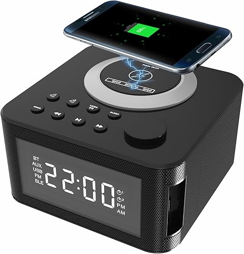 Miniatura 1 de LEUNXUDX Bluetooth Speaker with Digital Alarm Clock, Wireless Charger, FM Clock Radio, Atomic Alarm Desk Clock for Bedrooms, Heavy Sleepers Adults,