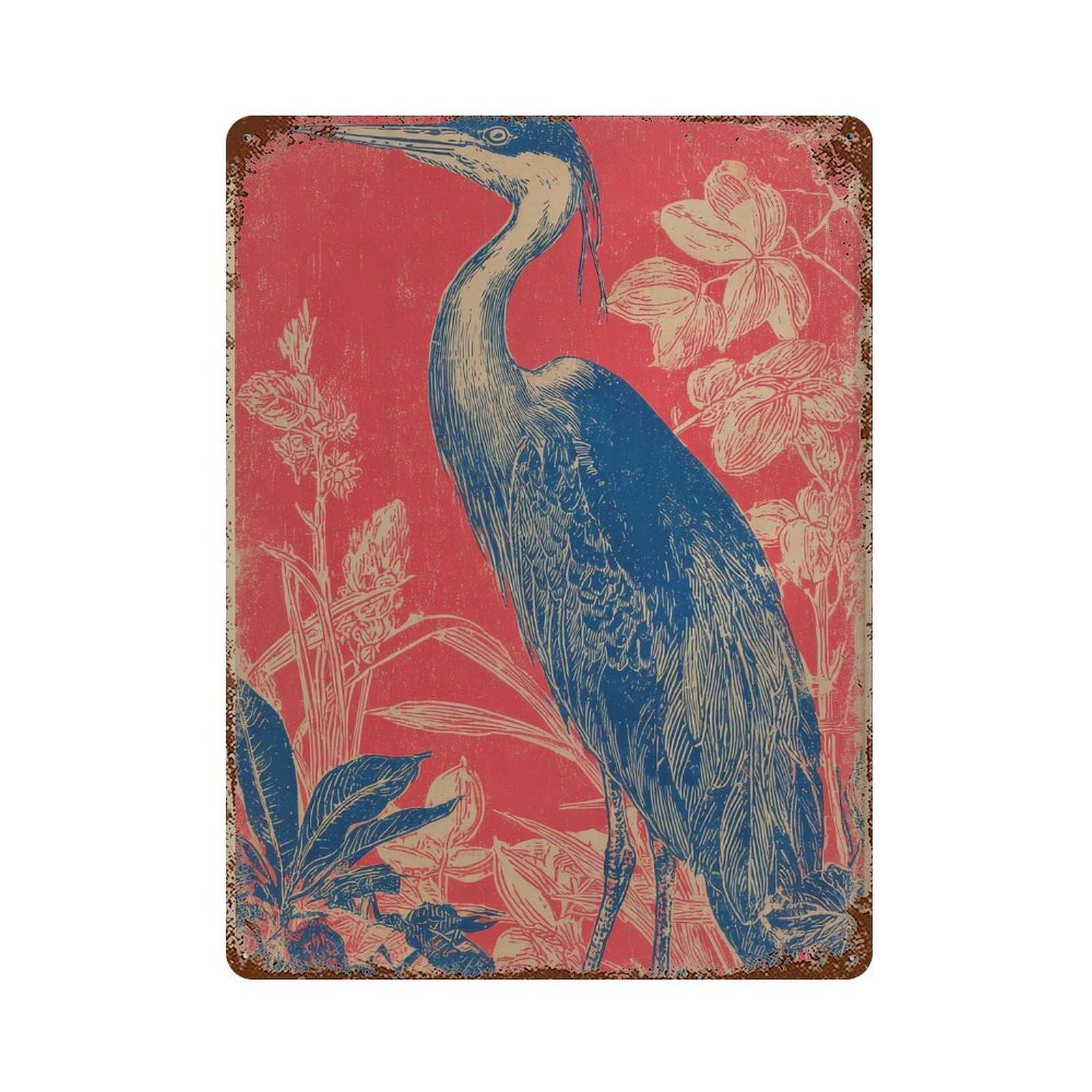 xiaoxiaoshen Heron. Botanical Retro Nature Wall Decor Art Metal Tin Poster Modern Home Decor Art Home Bar Shop Decorations Vintage Sign 40x30cm