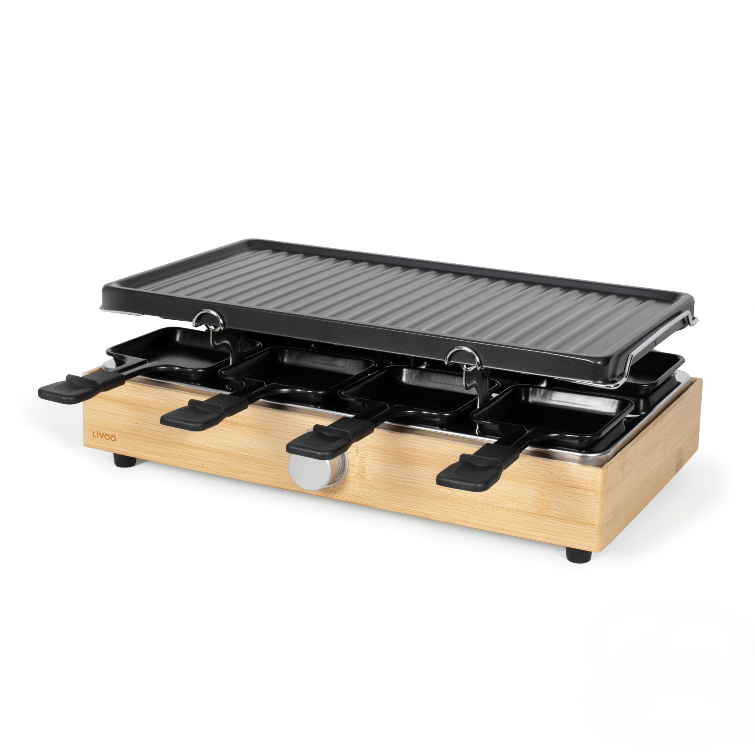 Livoo - Appareil à raclette 8 personnes DOC336-1400W, 42x23 cm, sans PFAS, Noir