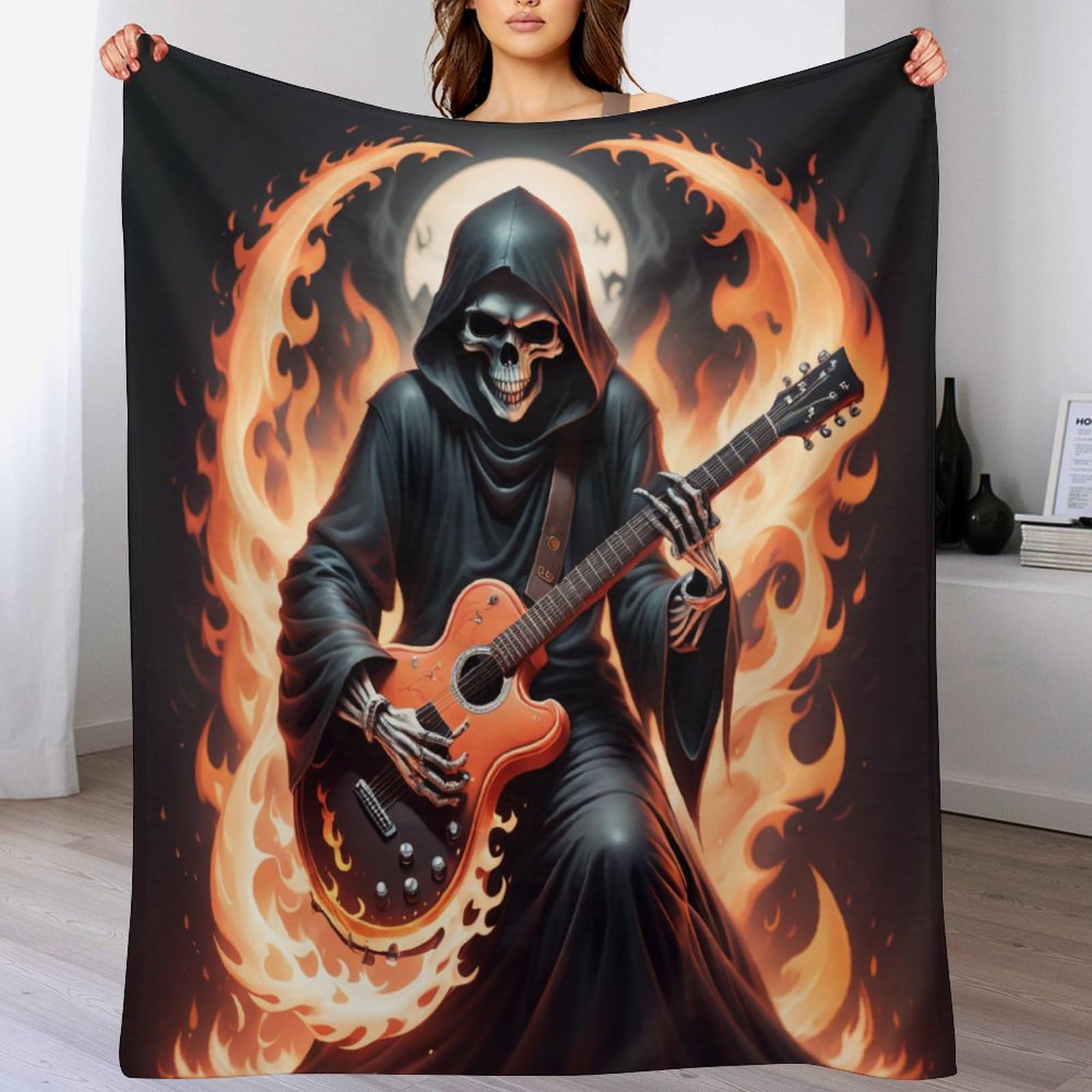 Couverture squelette de guitare pour réchauffer vos soirées rock sur le canapé du séjour