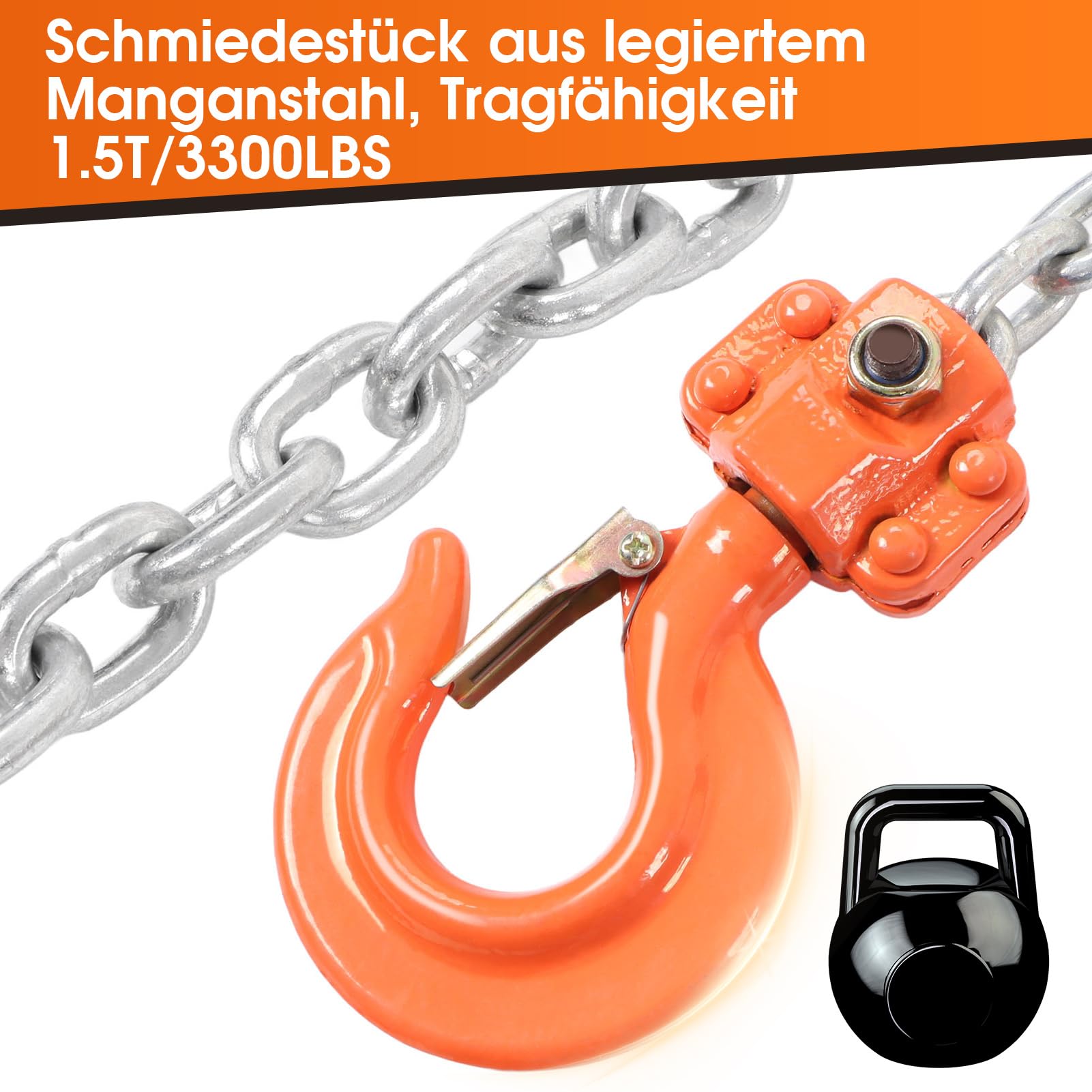 Hebel-Kettenzug, 1.5T 3300LBS 2.5M Manuelle Ratsche Kettenzug Hebezeug für Transport Bau Hebel-Kettenblock für den Einsatz in Baustellen und Transportanwendungen Hebezeug
