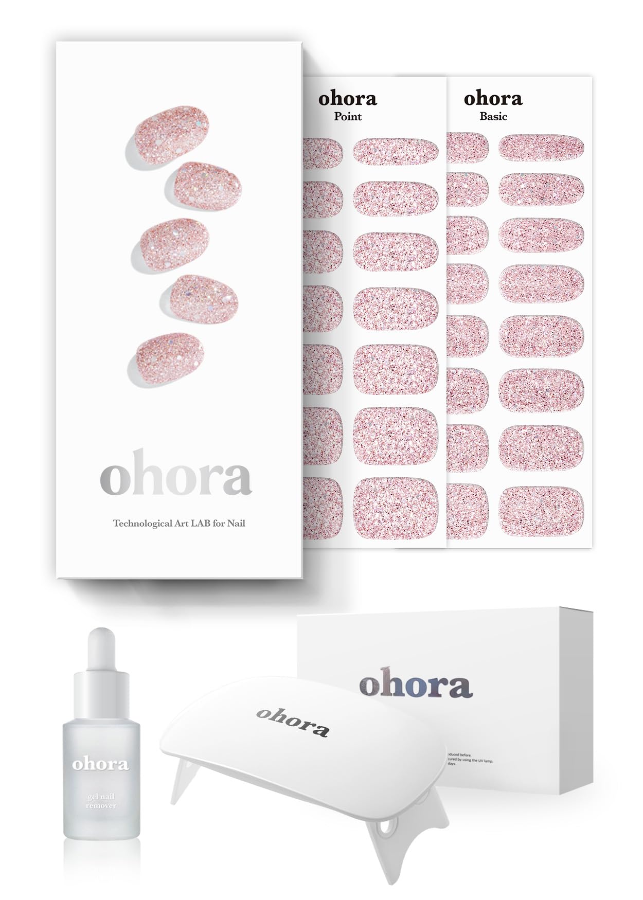 ohora Semi-Cured Gel Nail Strips Value Set (N Pixie Dust Starter Kit) Includes Full Size Lamp and Mini Remover, Salon-Quality, Long Lasting, Easy to