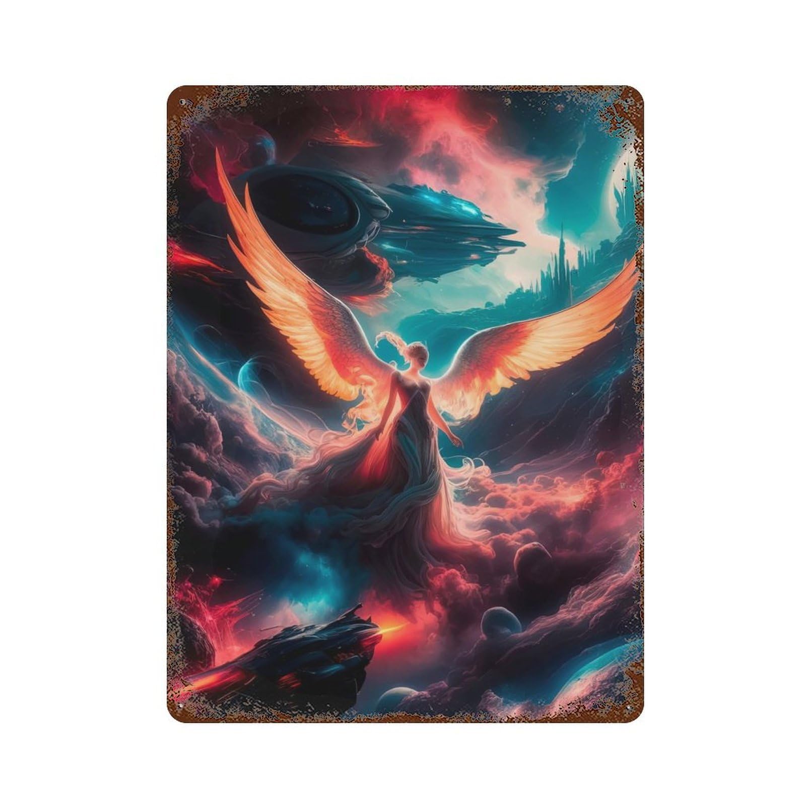 Celestial Angel Ascend Decorative Tin Sign 15.7"x11.8", for Bistro, Counter And Cafe Decor, Classic Wall Plaque
